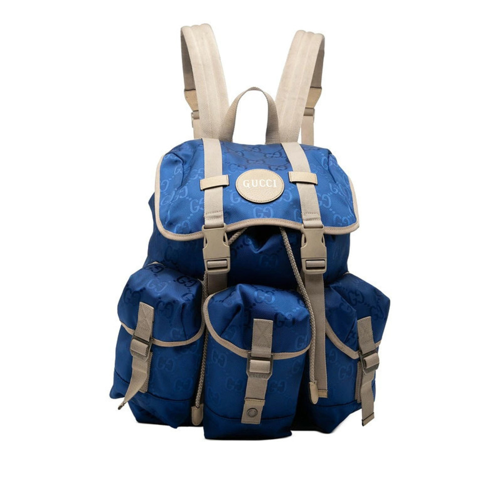 Gucci GG Off the Grid Backpack Blue Beige Cream Leather